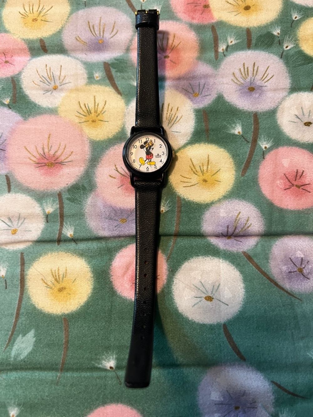 Mickey Mouse Kids Black Leather Strap Watch
